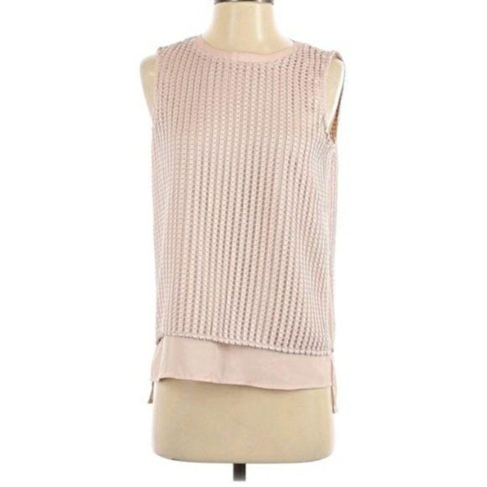 Calvin Klein Tunic Top Blush Pink Sheer Layered Waffle Textured Sleeveless Sz XS